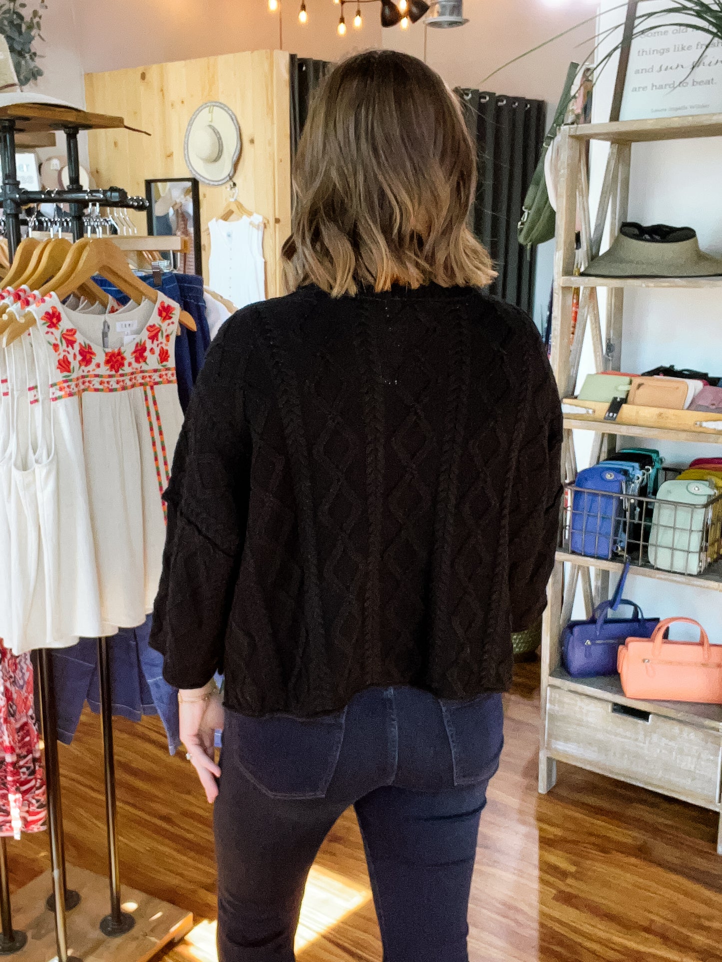 Black Cable Knit Relaxed Sweater