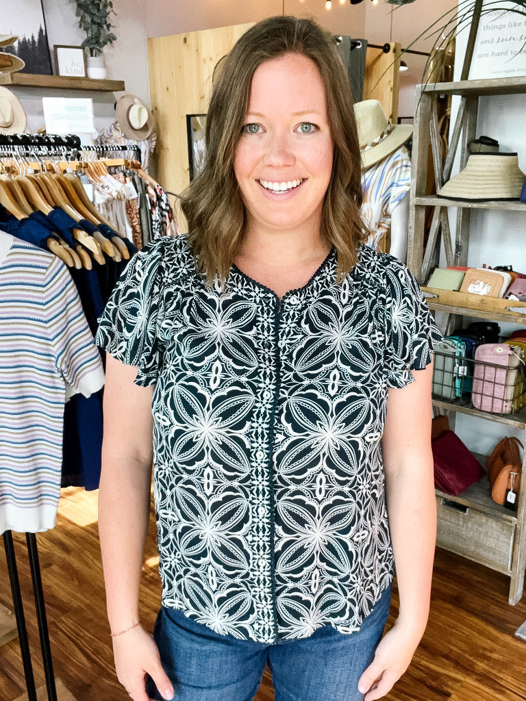 Navy & Cream Floral Top