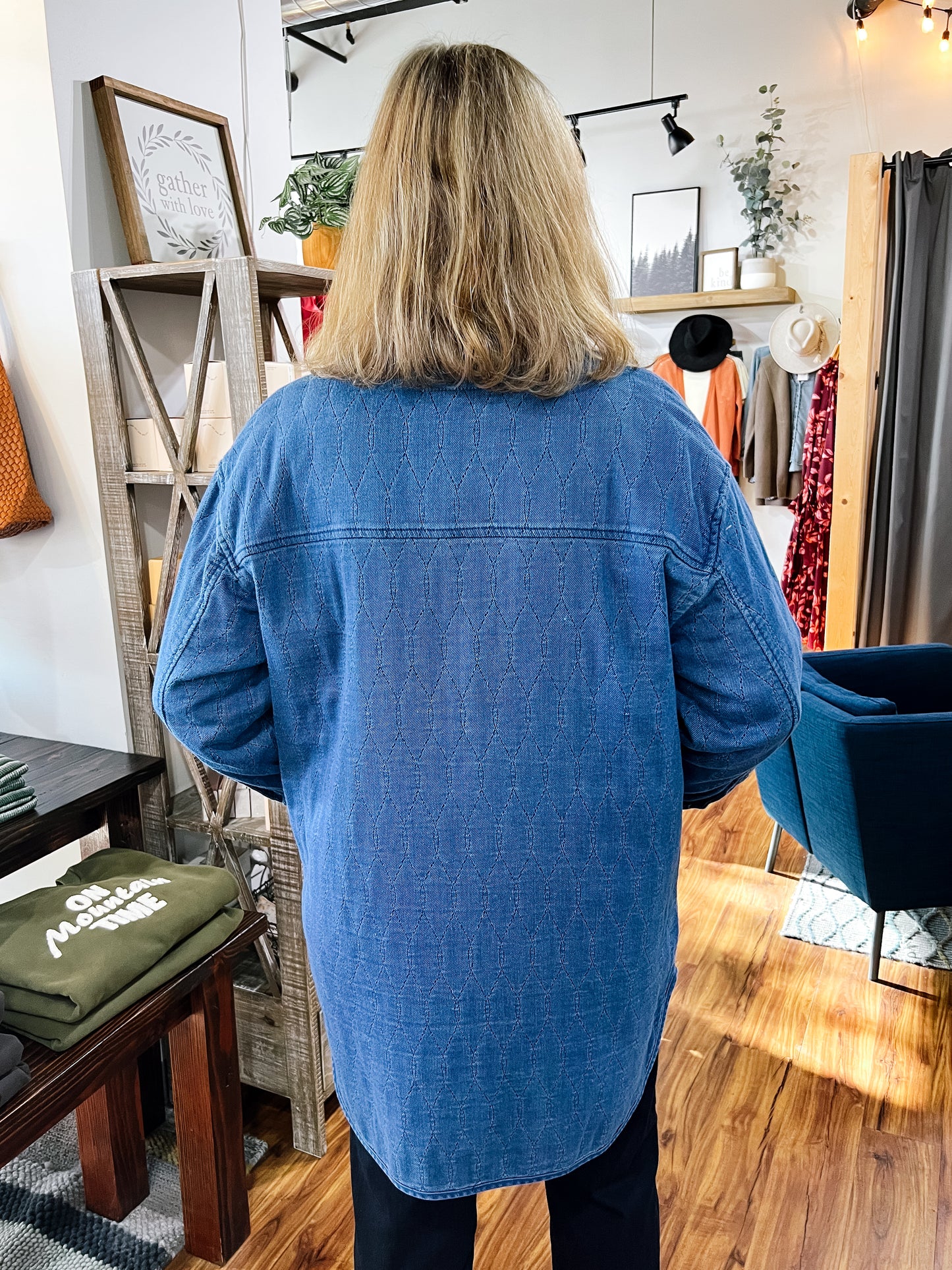 Blue Denim Long Quilted Shacket