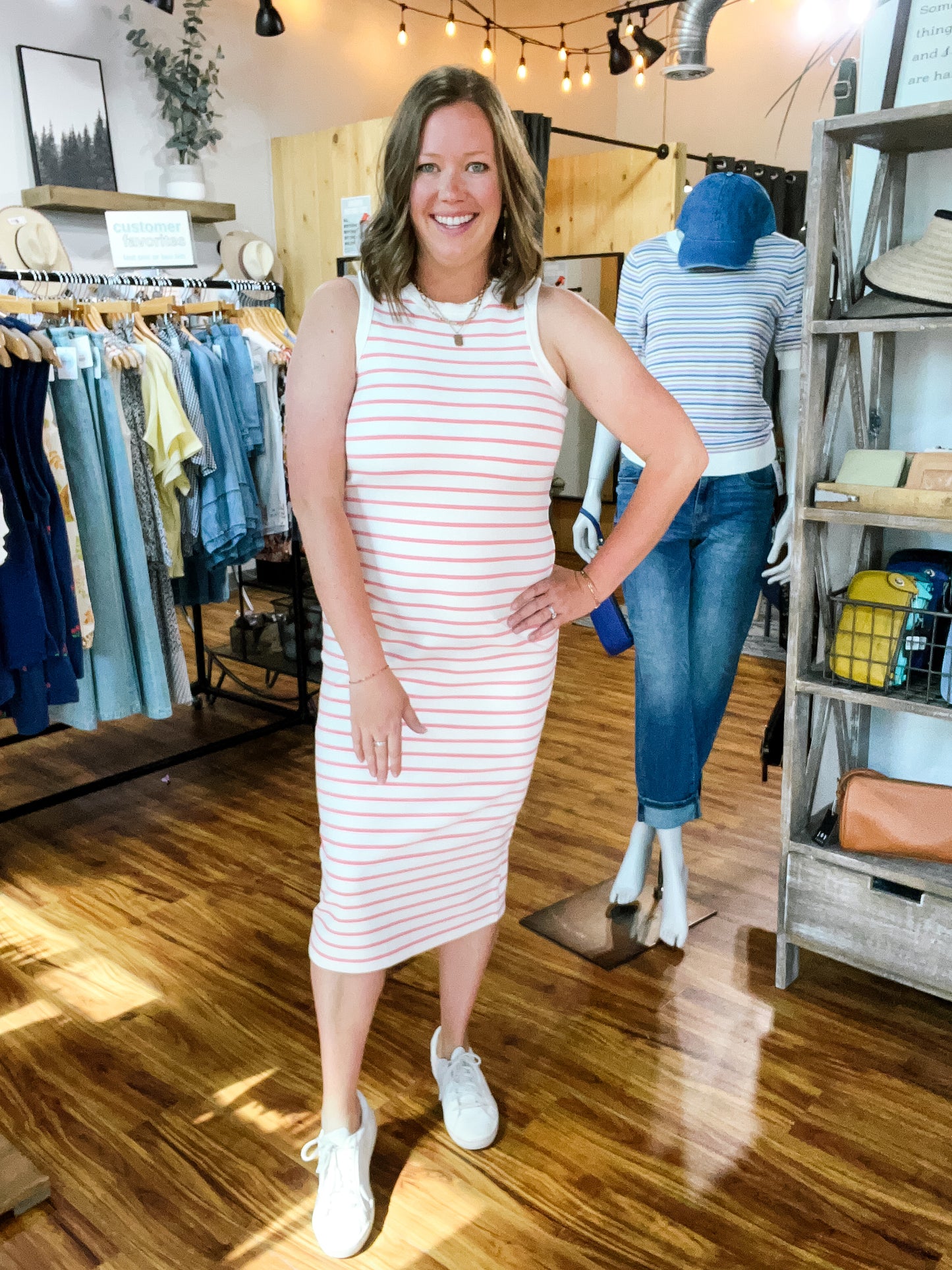 Off White W/Pink Stripe Dress