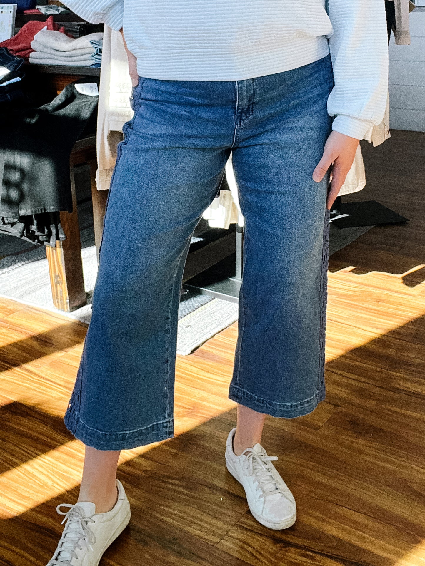 Navy Sea Audrey W/ Crochet Wide Leg Crop Jean