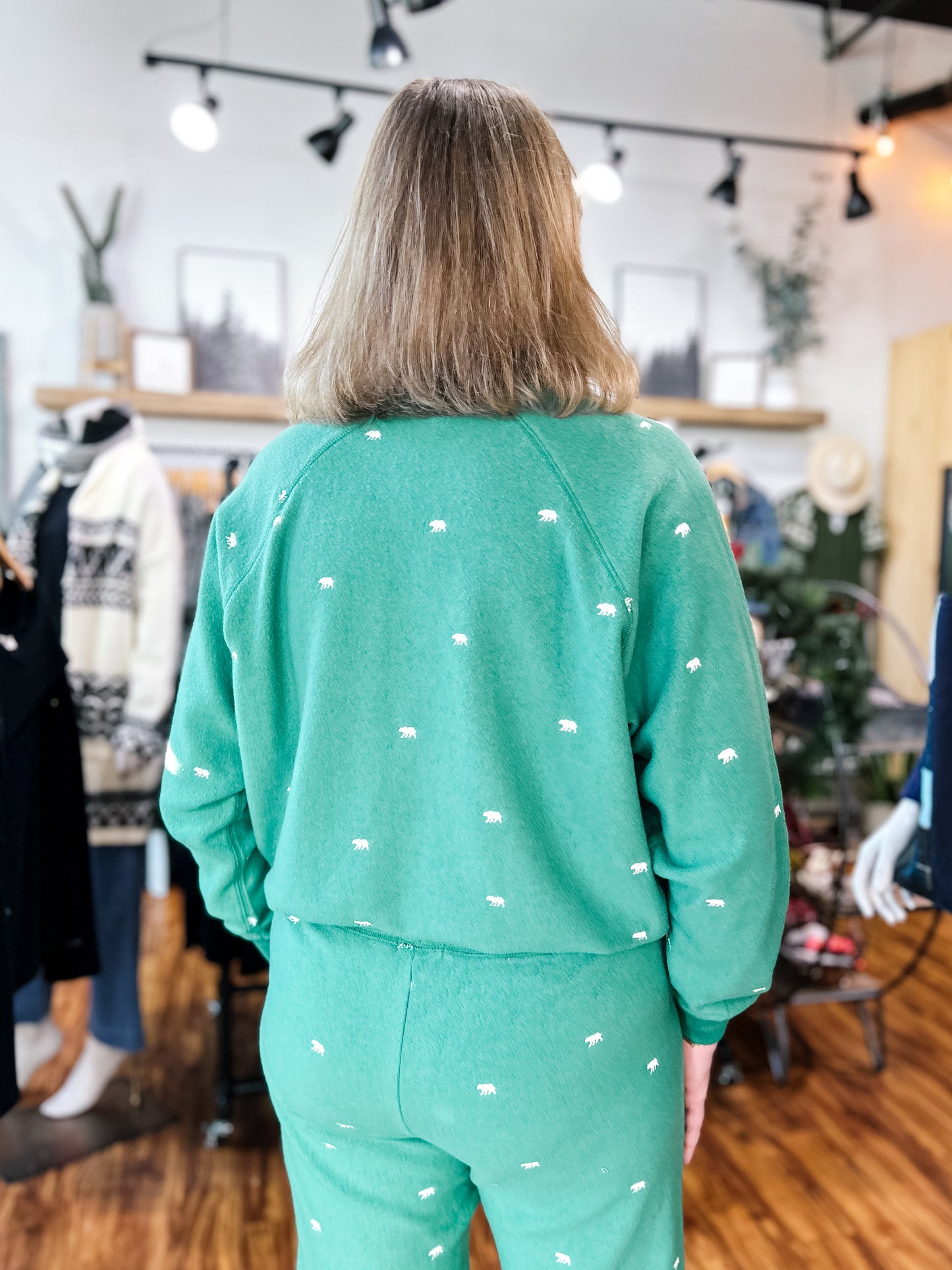 Green L/S Crew Knit Top