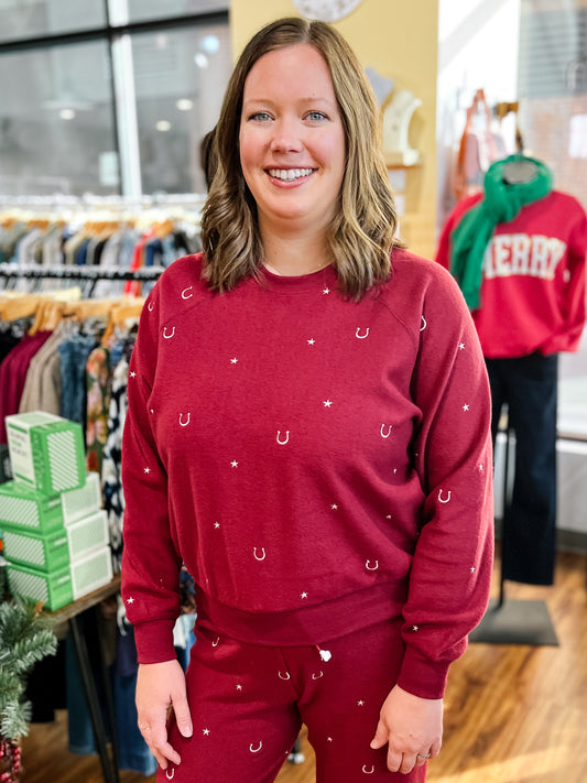 Maroon Horseshoe Long Sleeve Lounge Top