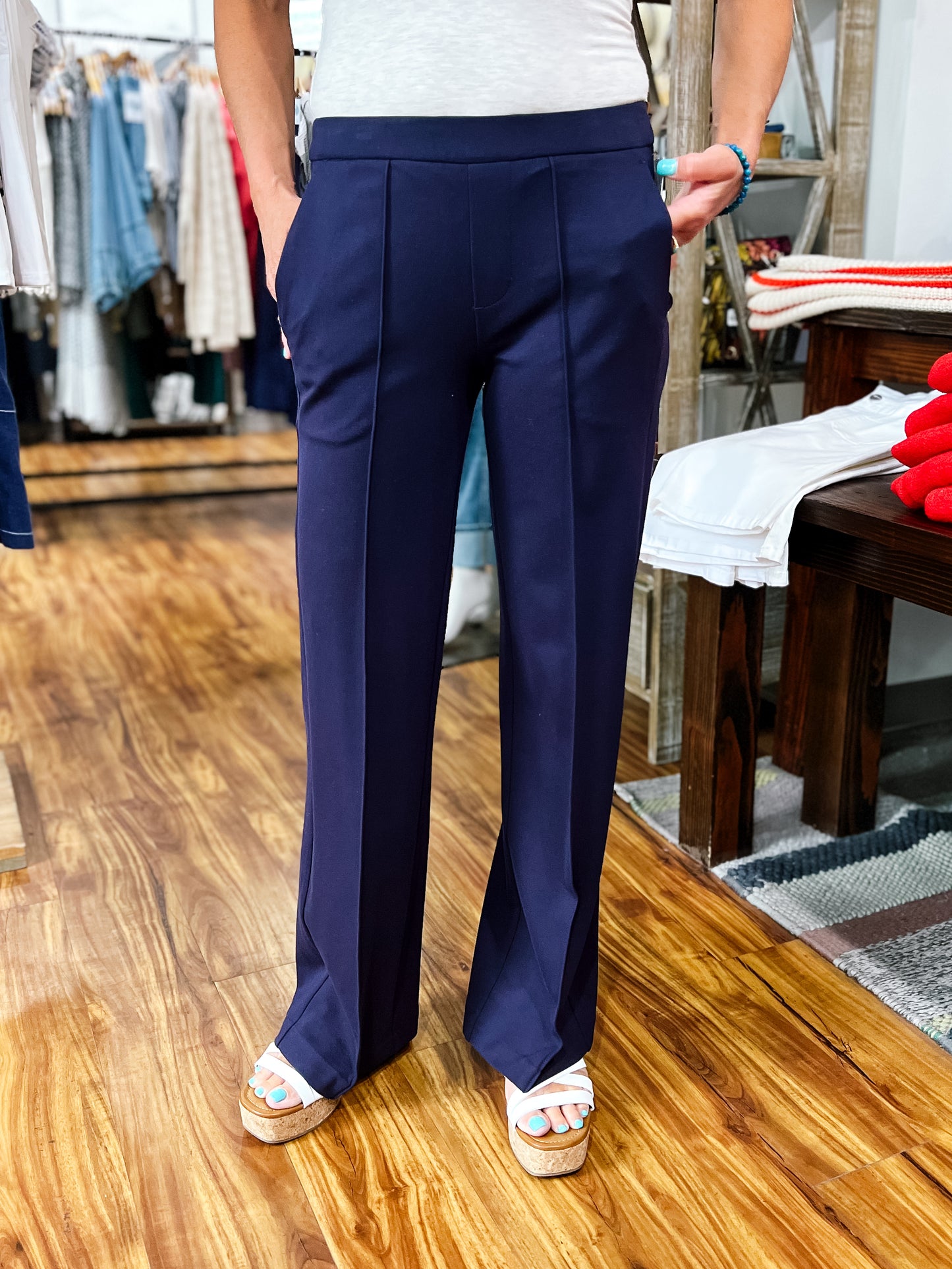 Navy Pull On Wide Leg Pant