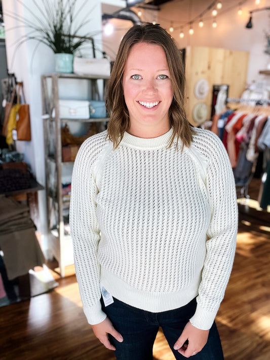 Stone Open Stitch Crew Neck Sweater