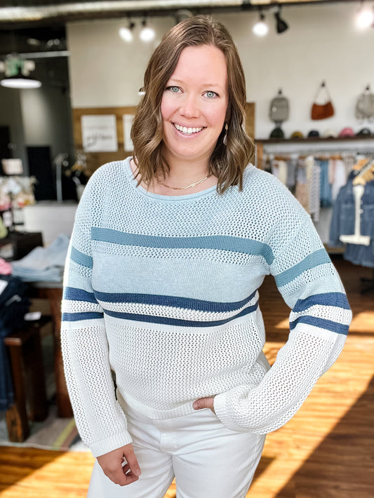 Blue Multi Stripe Boatneck Sweater