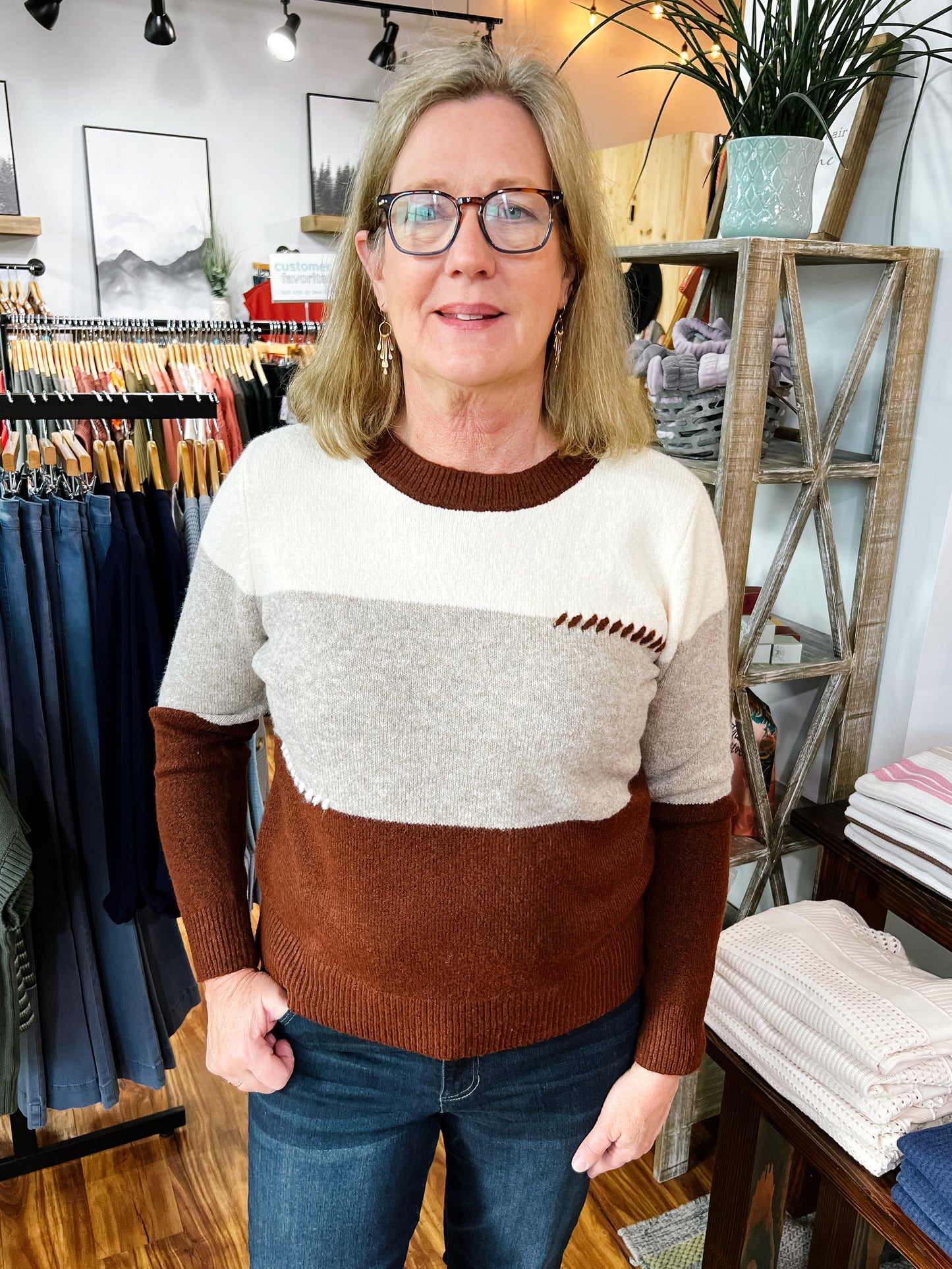 Taupe & Brown Color Block Sweater