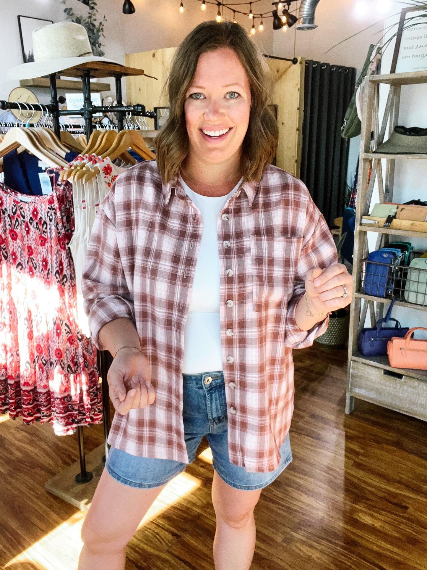 Pink Plaid Flannel Shirt