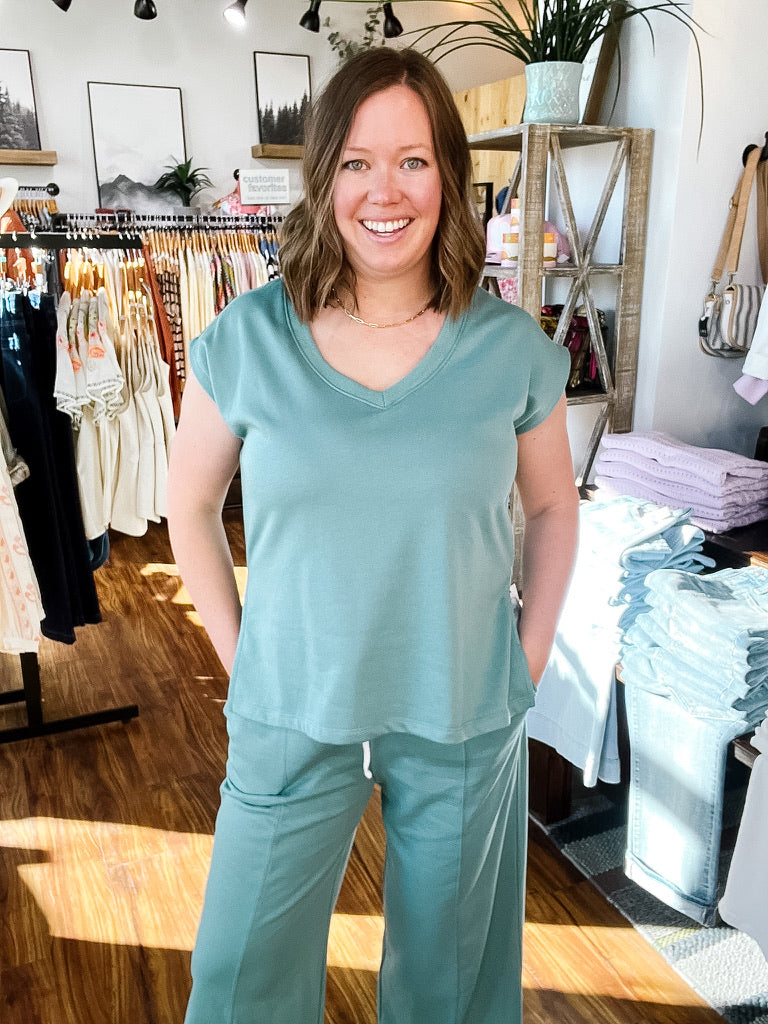 Teal Knit V Neck Sleeveless Top