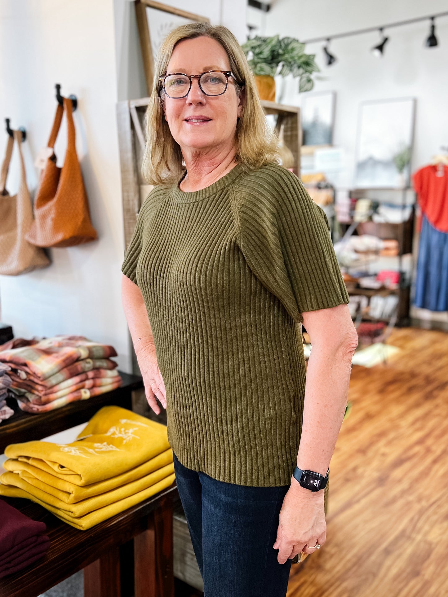 Olive Green Short Sleeve Sweater