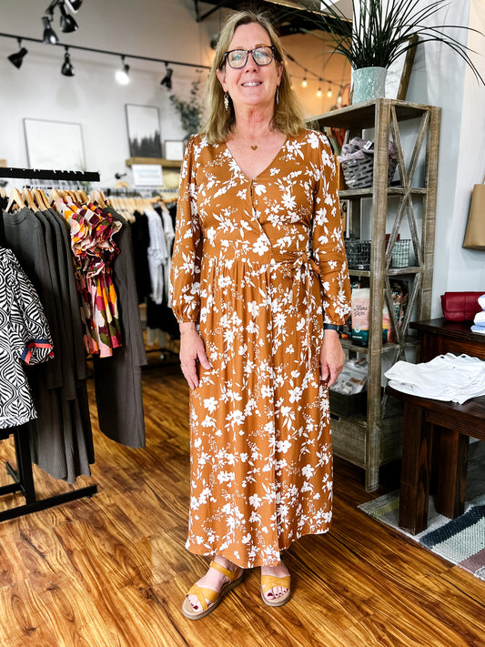 Mocha Floral Long Sleeve Maxi Dress