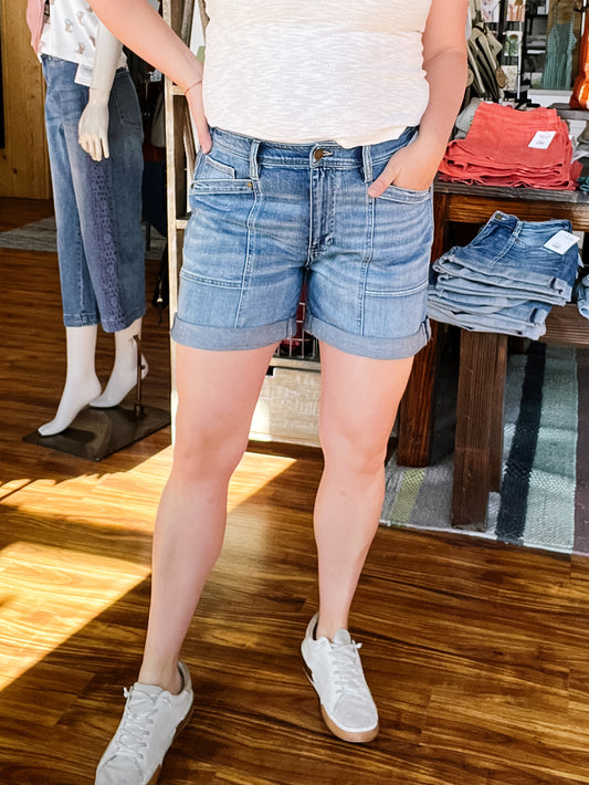 Denim Elastic Back Short
