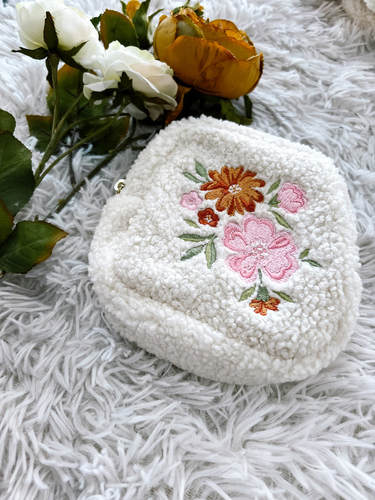 Cream Floral Square Pouch