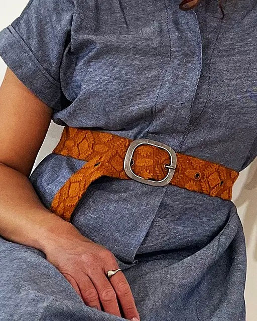 Terracotta Embroidered Wool Belt