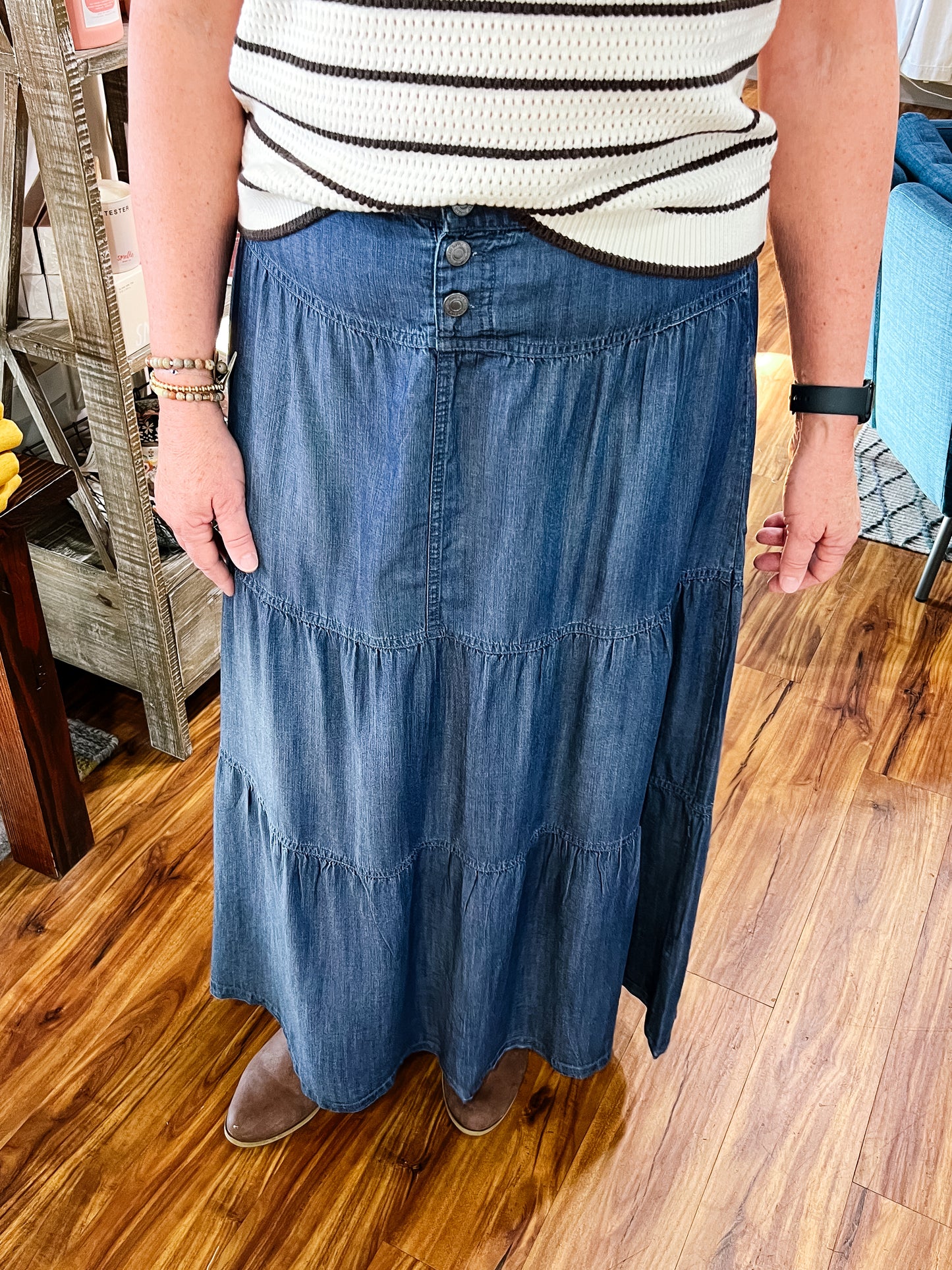 Dark Wash Denim Tiered Skirt
