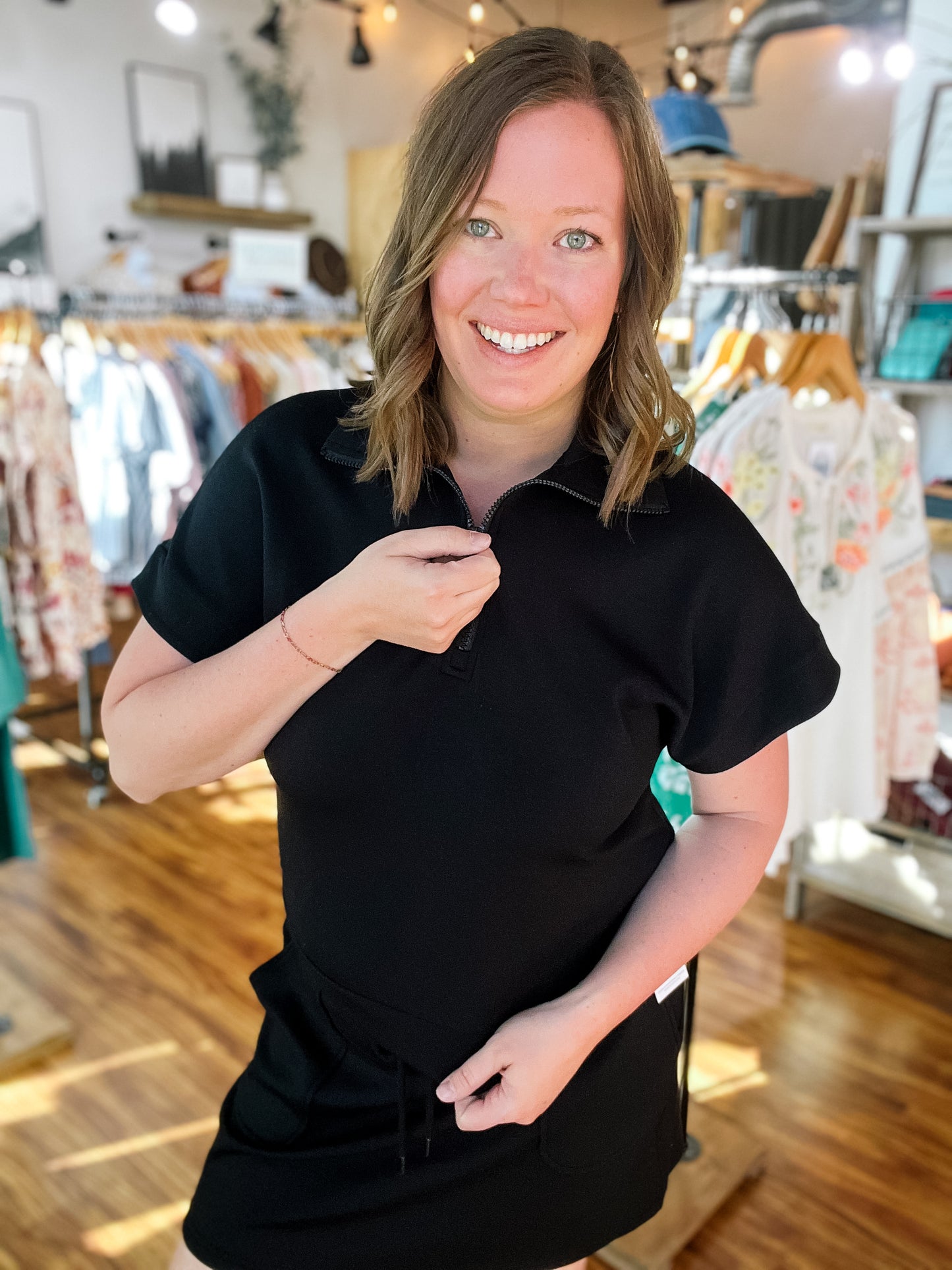 Black Half Zip Popover Top