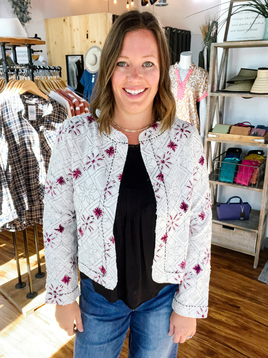 Cream W/ Fuchsia Floral Jacket