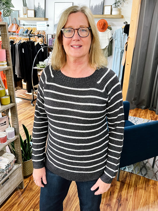 Charcoal & White Stripe Crewneck Sweater