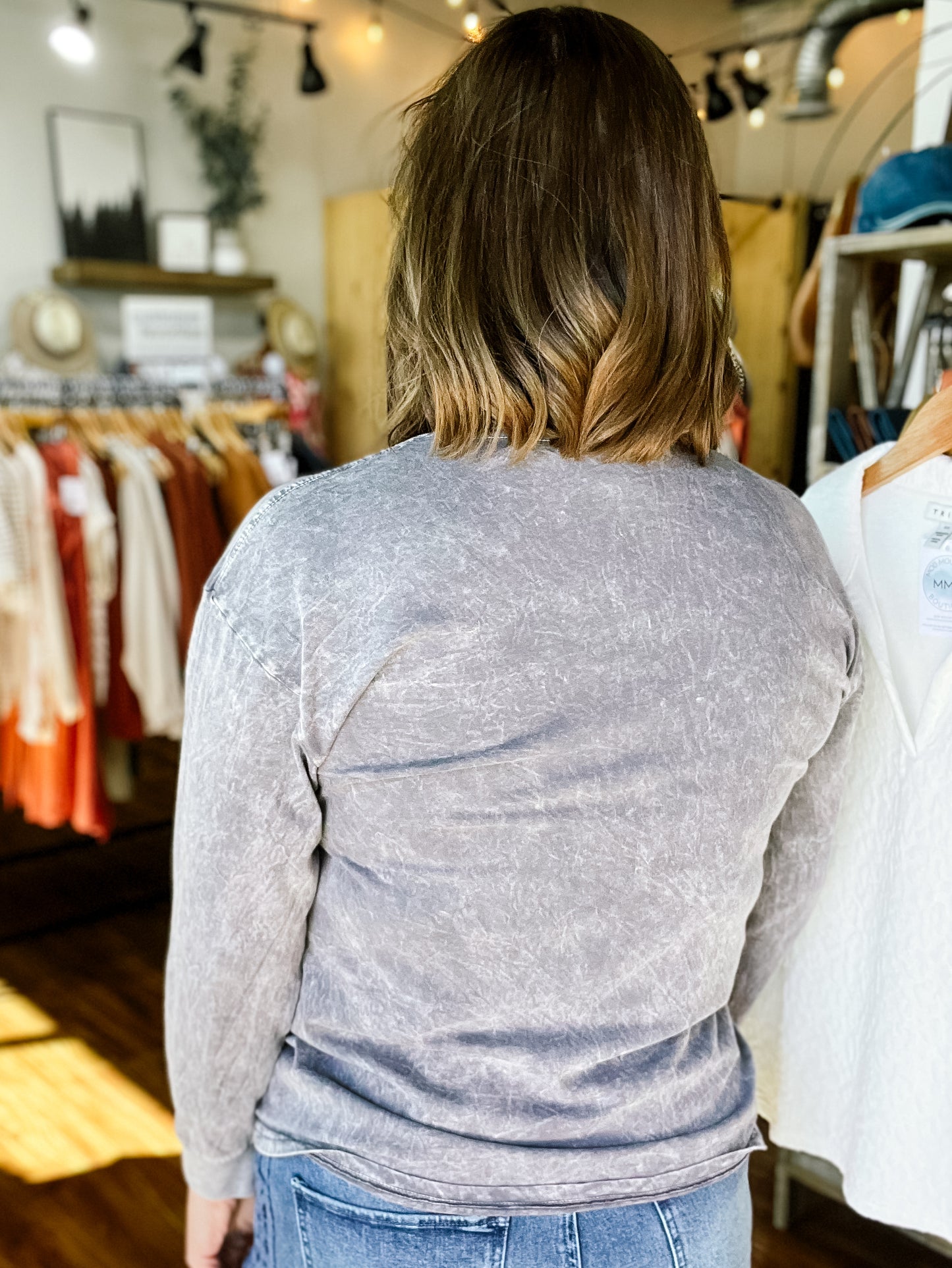 Gray Acid Wash Motherhood Long Sleeve Top