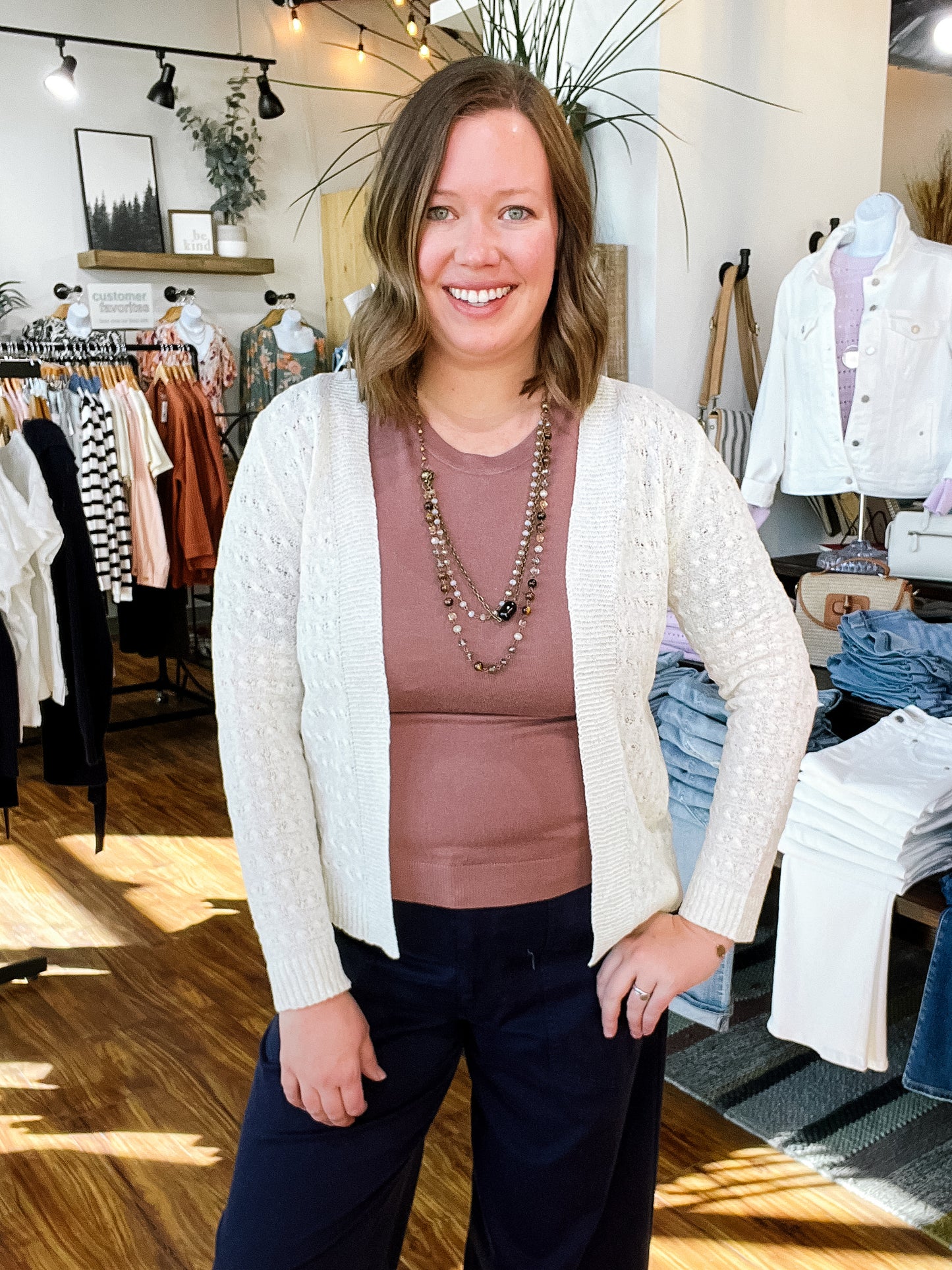 Cream Textured Open Knit Cardigan