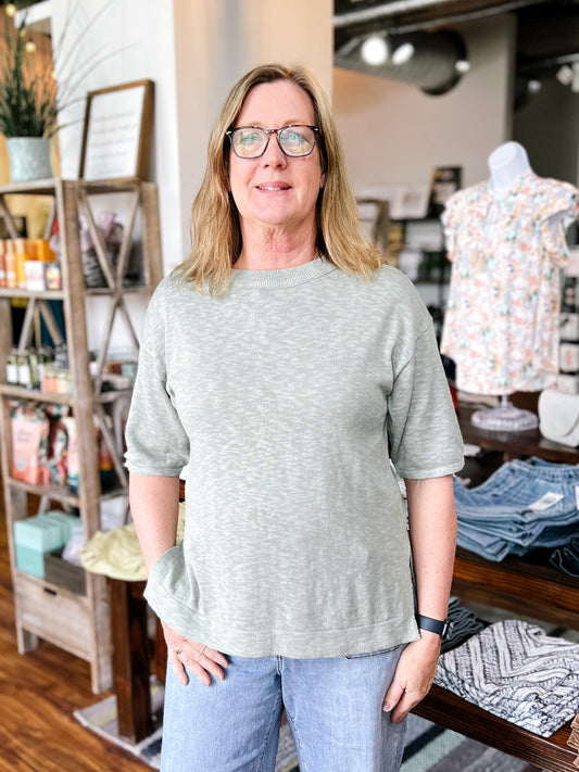 Sage Green Oversized Short Sleeve Sweater
