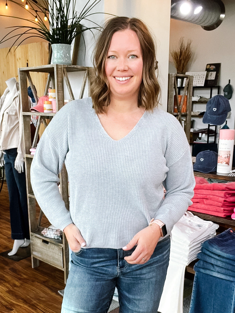 Heather Grey V Neck Sweater