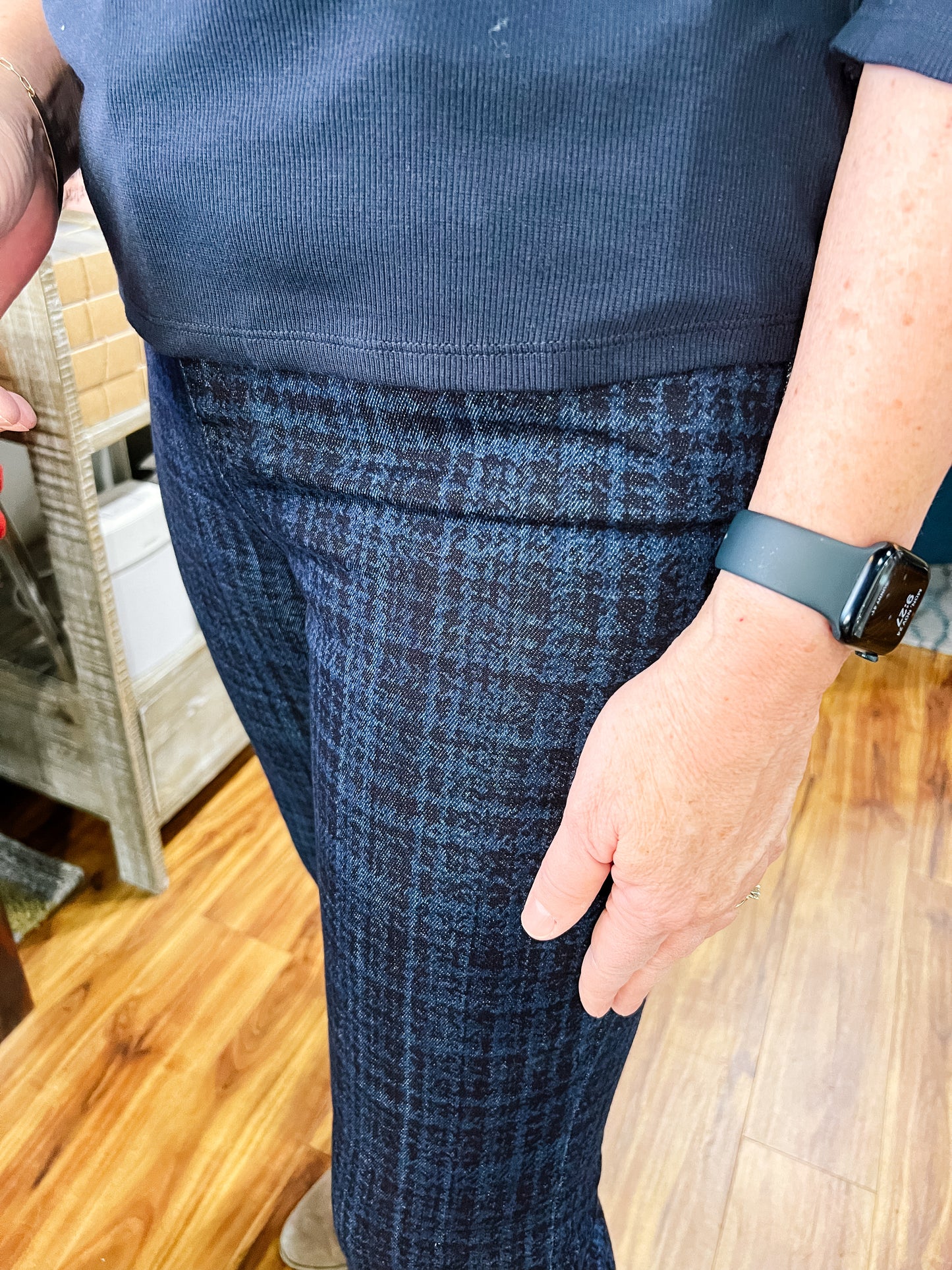 Hannah Flare Dark Blue Plaid Jean