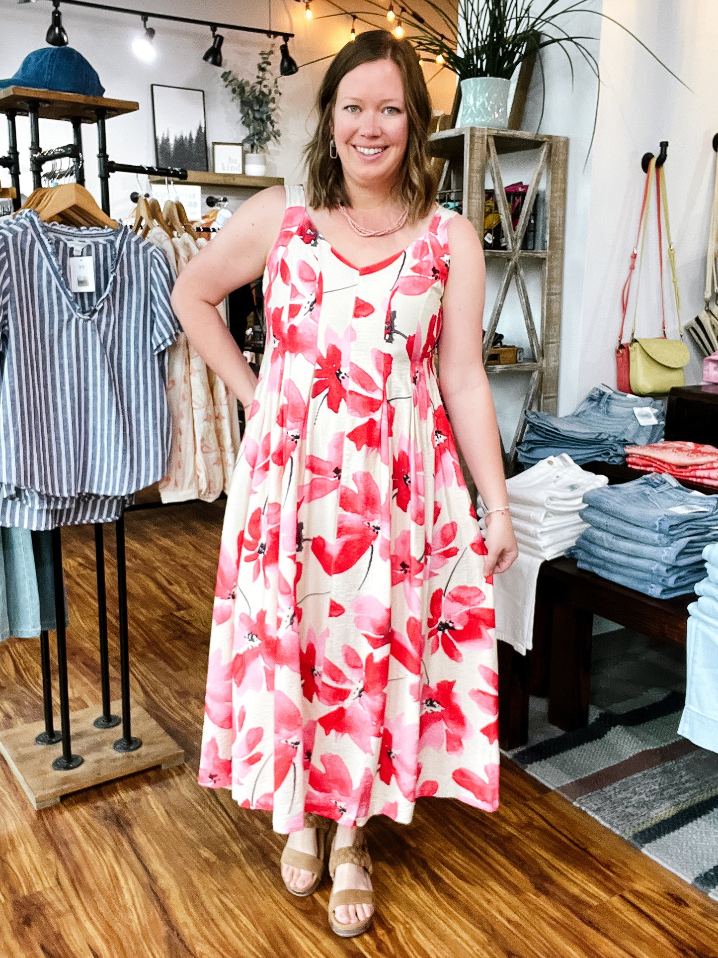 Red Floral Print Maxi Dress