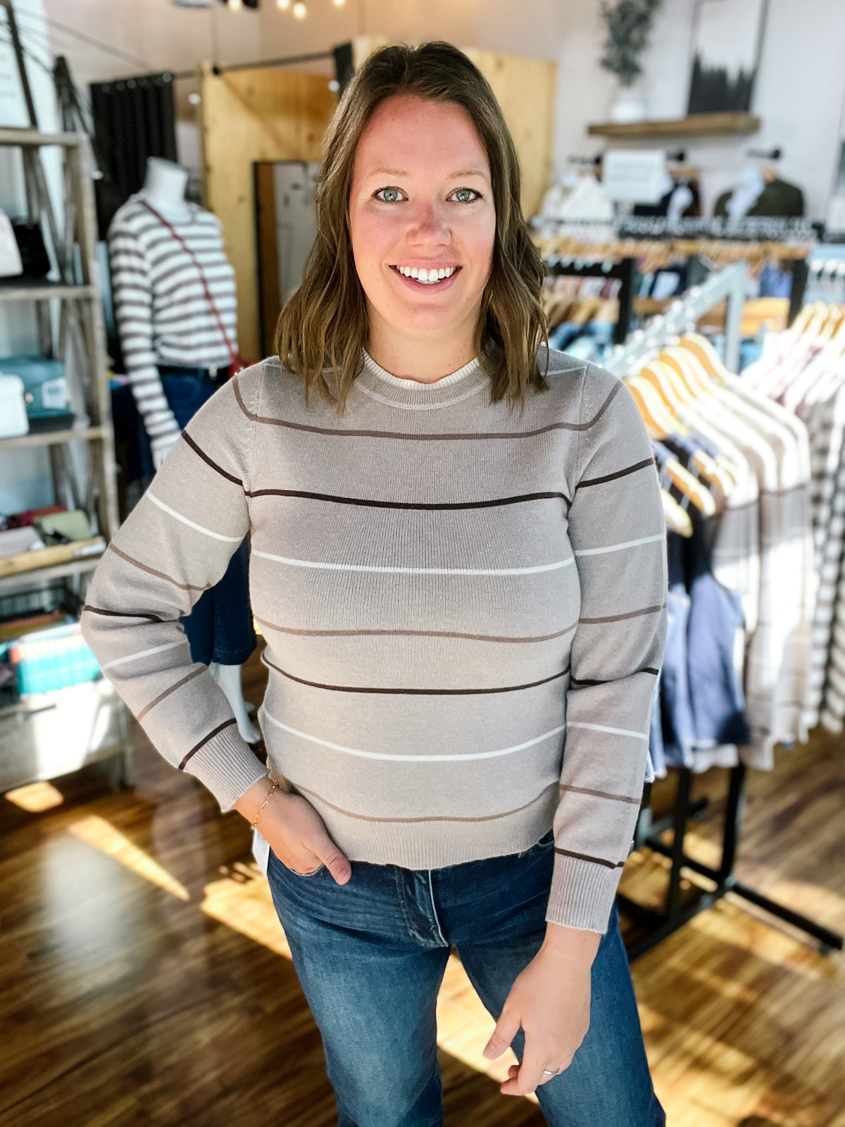 Taupe, Brown & Cream Stripe Sweater