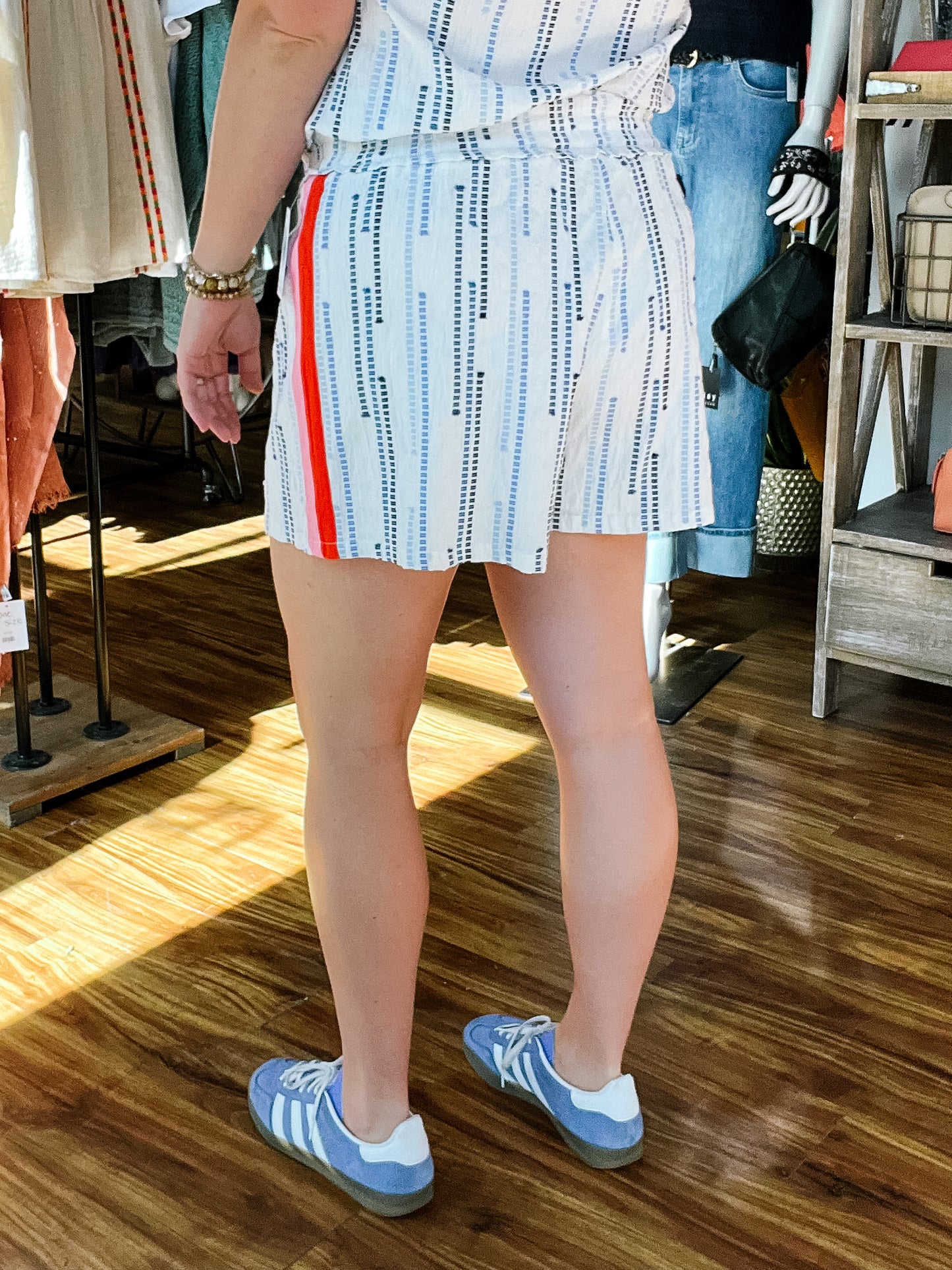 White W/ Blue Embroidery Detail Shorts