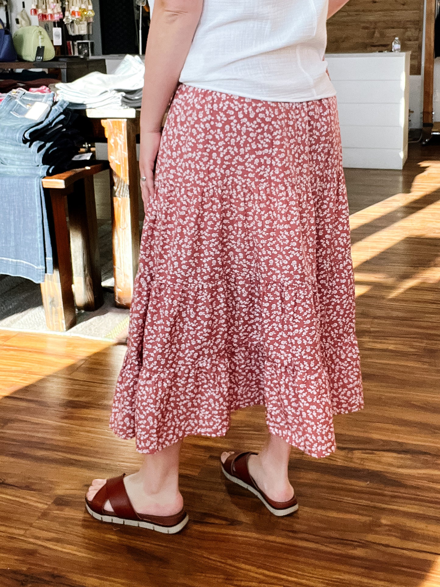 Ginger/White Floral Maxi Skirt