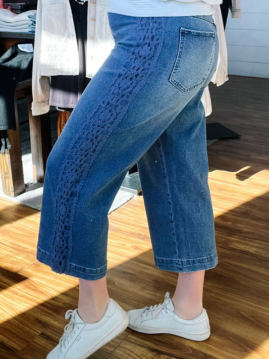 Navy Sea Audrey W/ Crochet Wide Leg Crop Jean