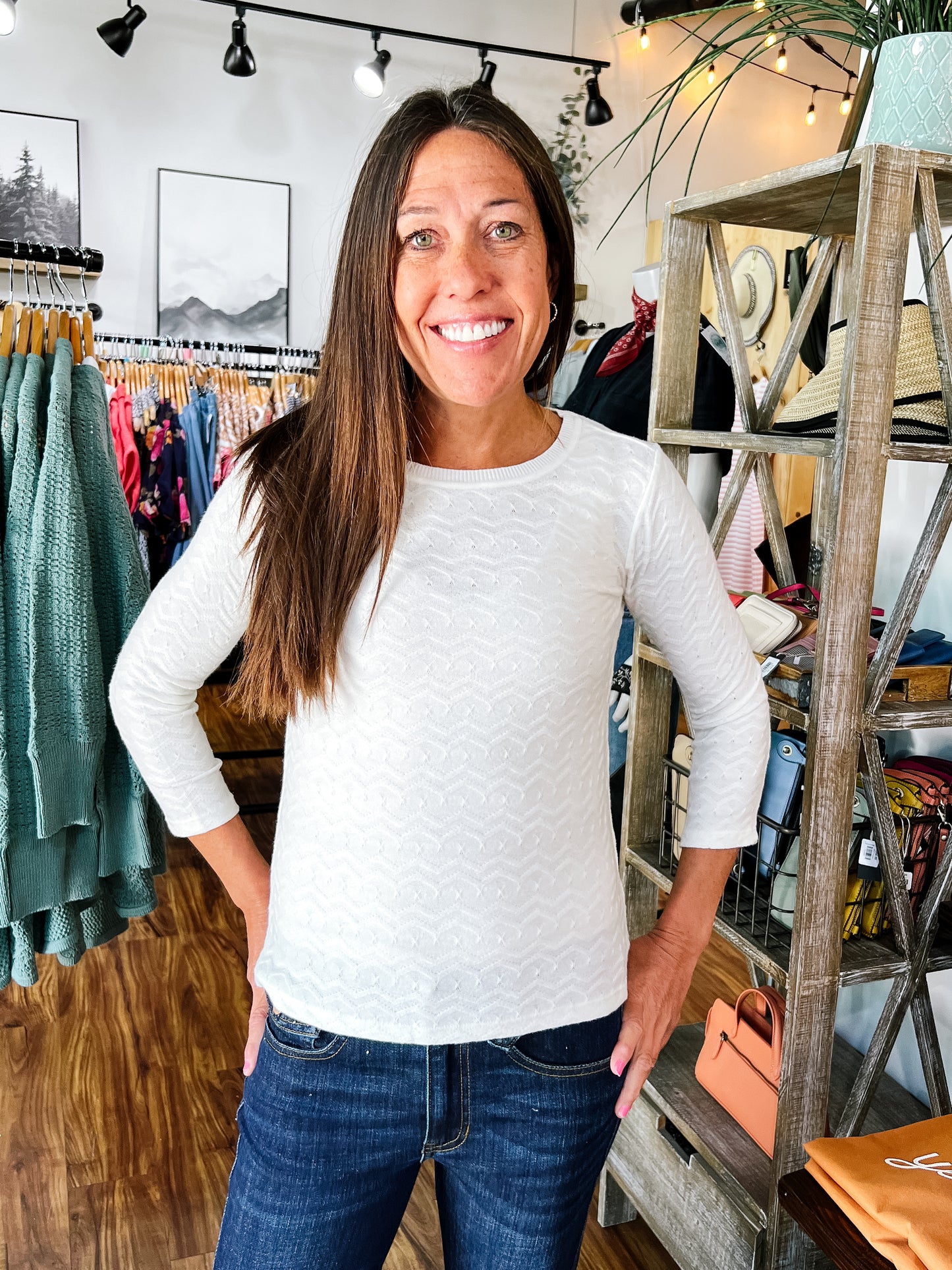 Cream 3/4 Sleeve Knit Top