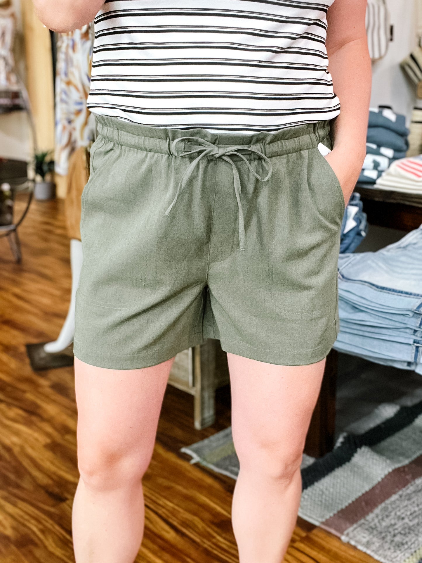 Olive Green Pull-On Shorts