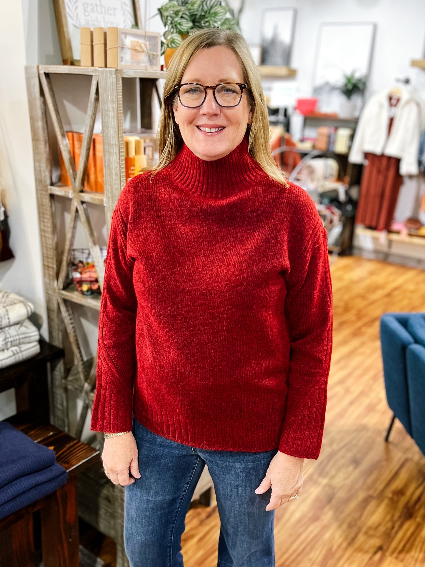 Burgandy Ribbed Long Sleeve Mock Sweater