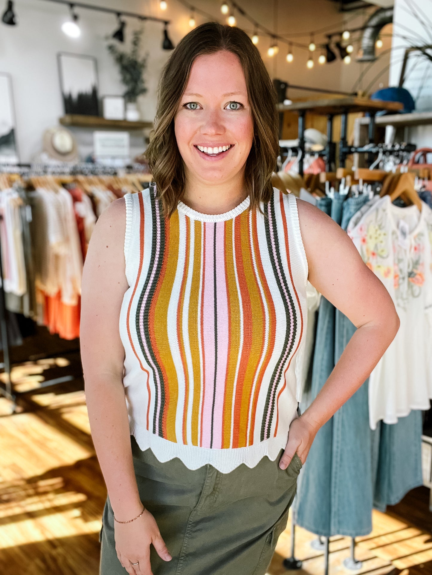 Ivory Striped Sleeveless Sweater