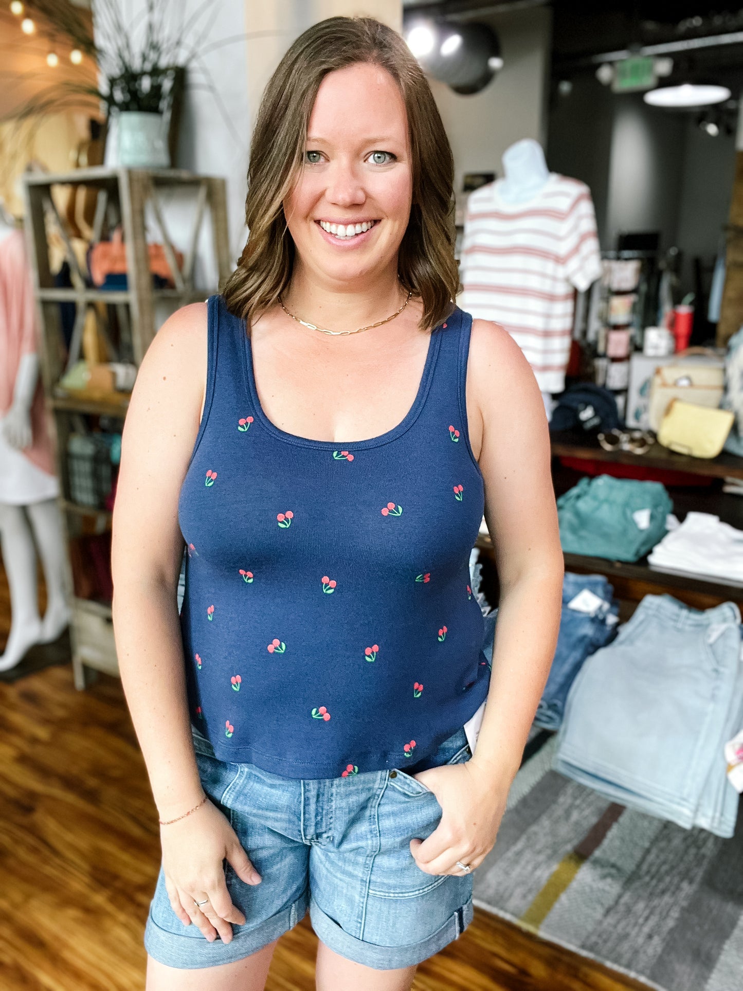 Navy Cherry Tank Top