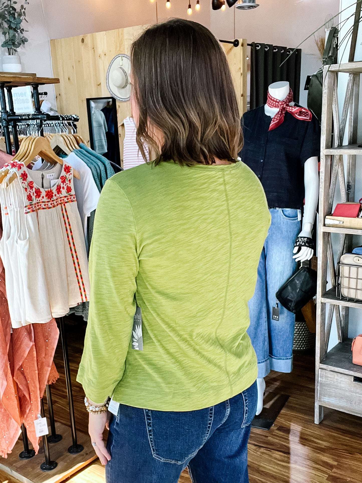 Lentil Green Boat Neck Top