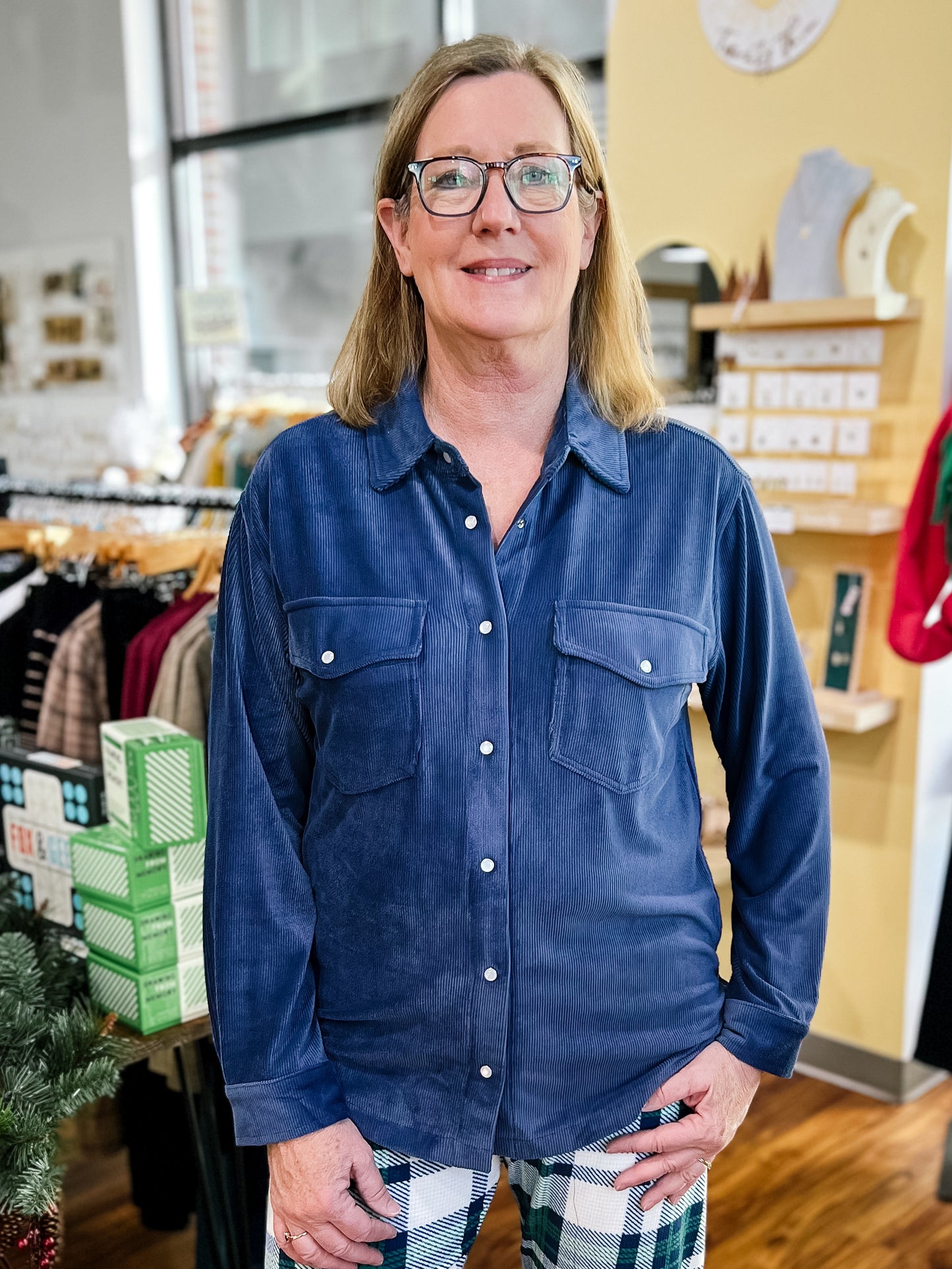 Blue Corduroy Button Front Shirt