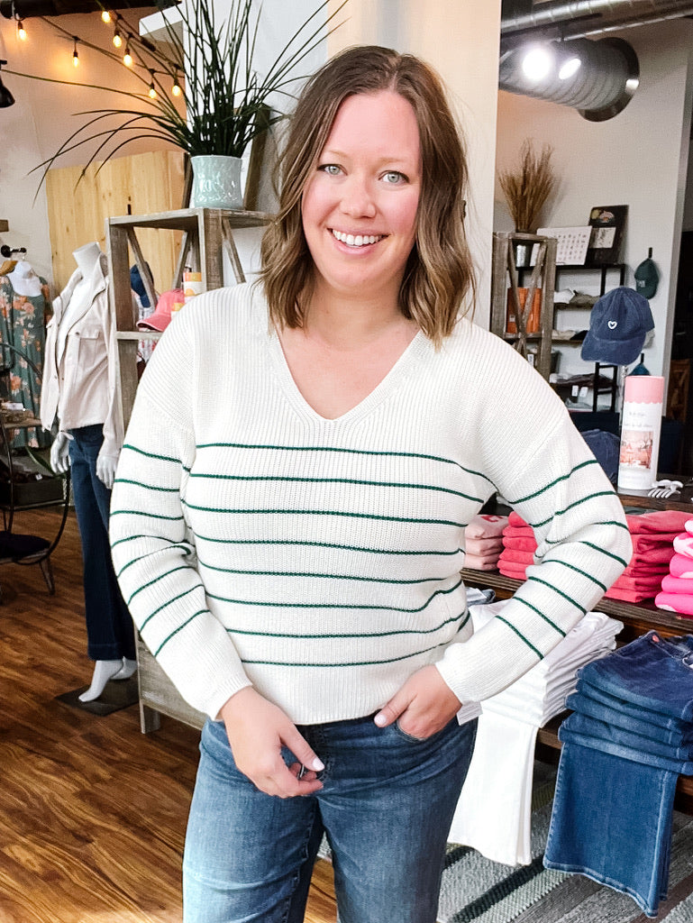 Ivory W/ Green Stripe Sweater