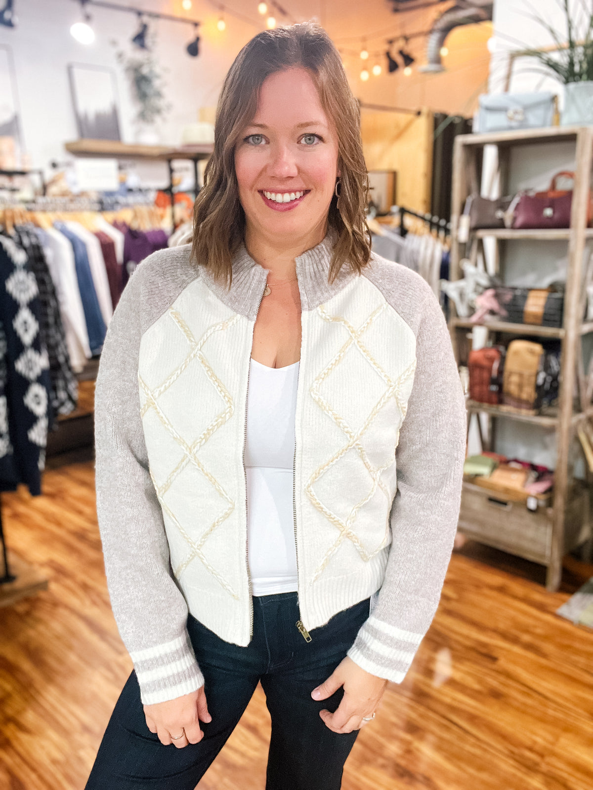 Diamond Braid Stitch Sweater Jacket