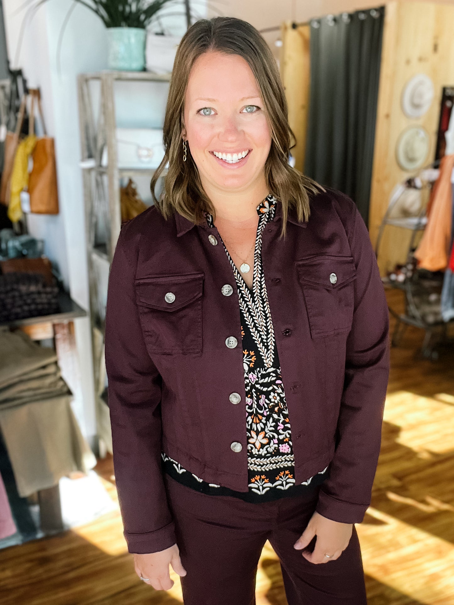 Plum Button Front Jacket
