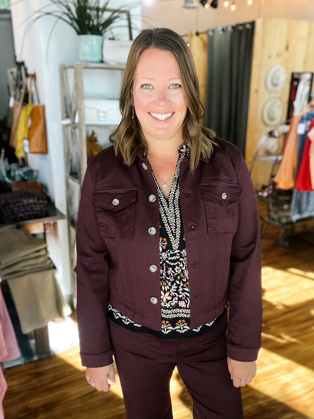 Plum Button Front Jacket