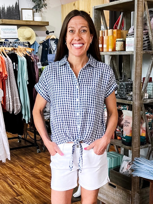 Navy Check Rolled Sleeve Shirt