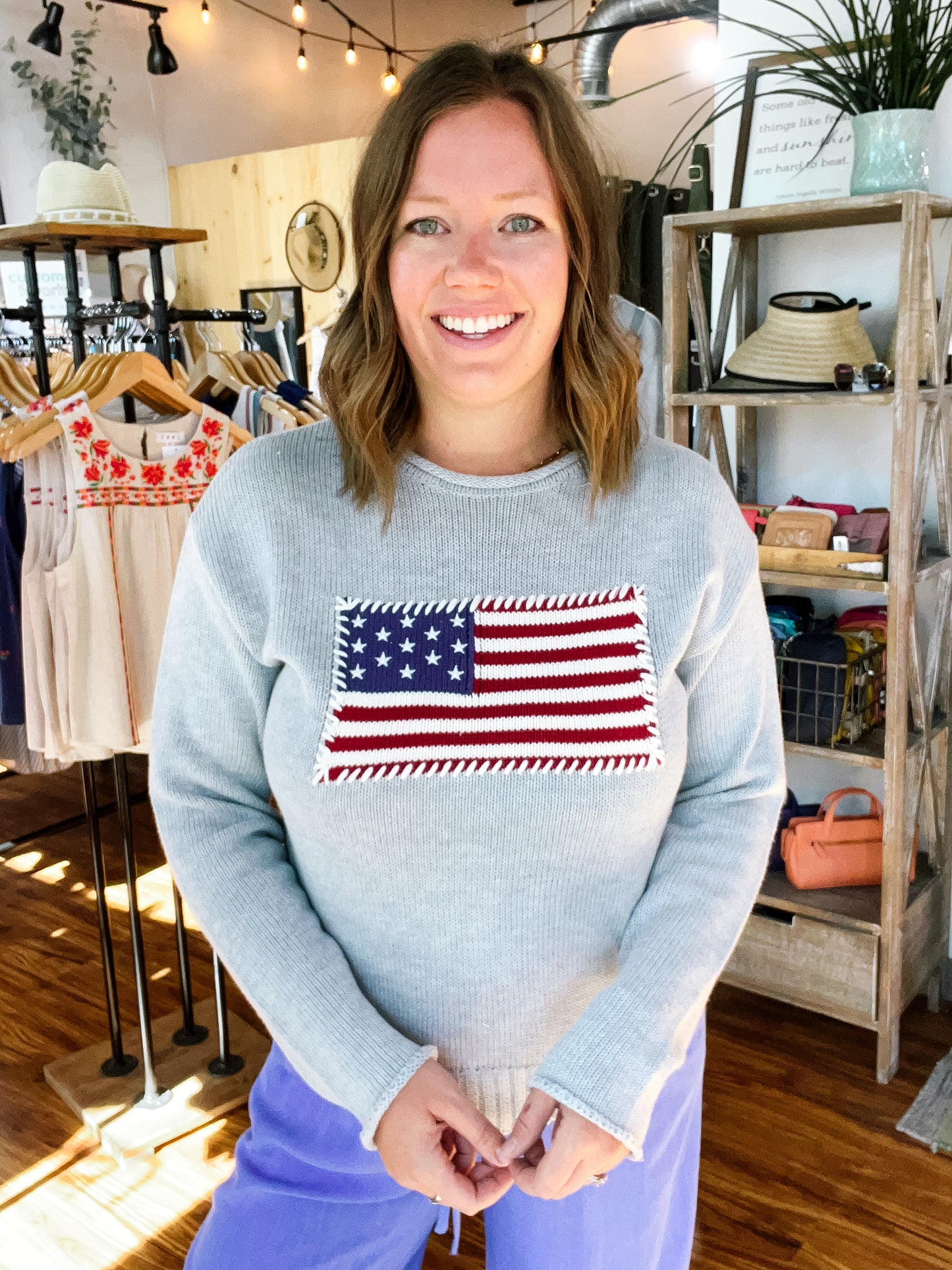 Gray American Flag Sweater