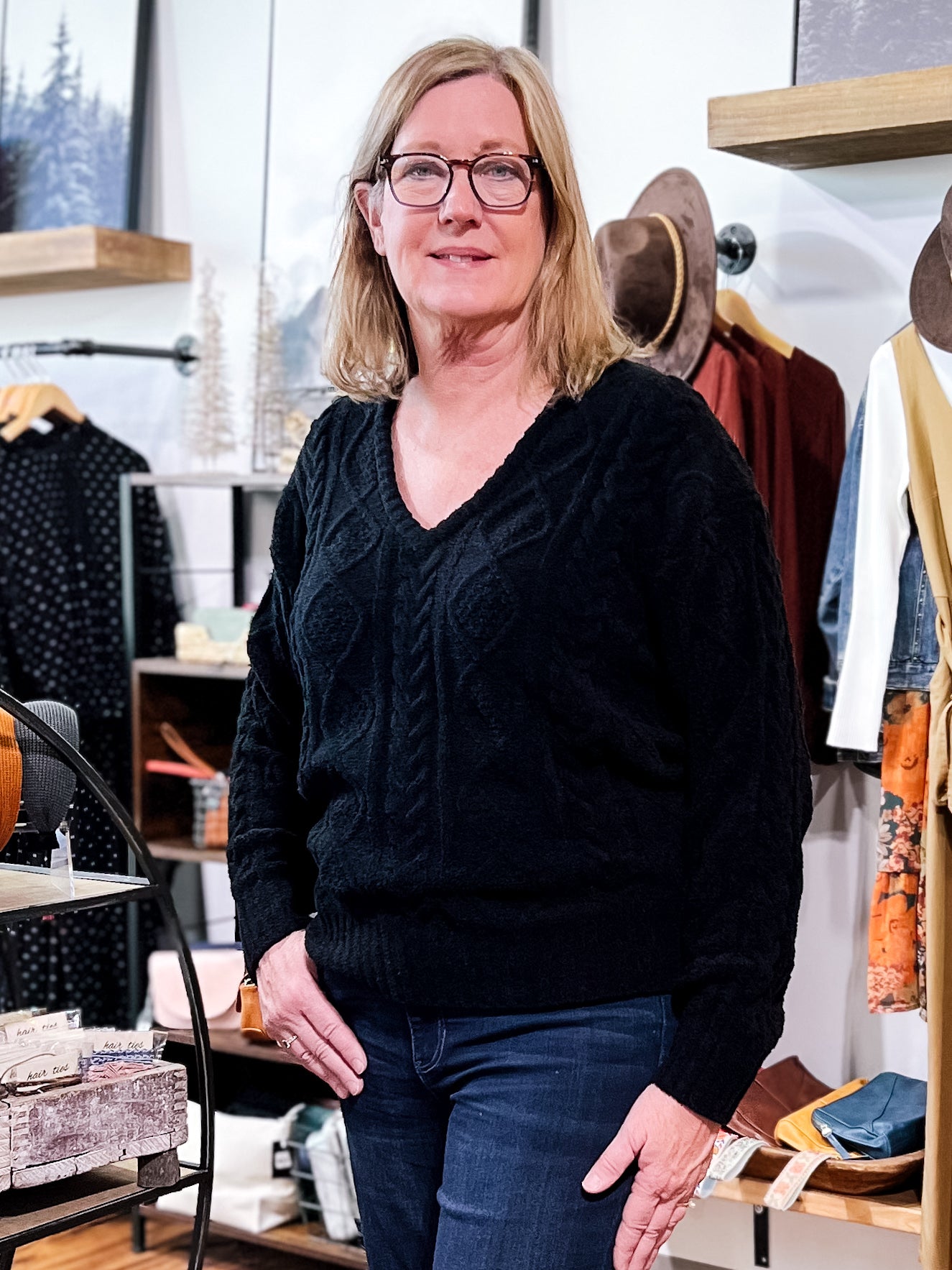 Black Cable Knit Chenille Sweater