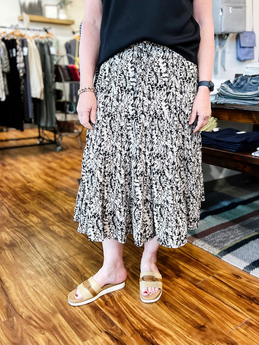 Black & Beige Botanical Skirt