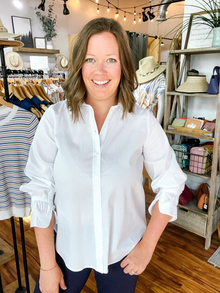 White Gather Sleeve Top