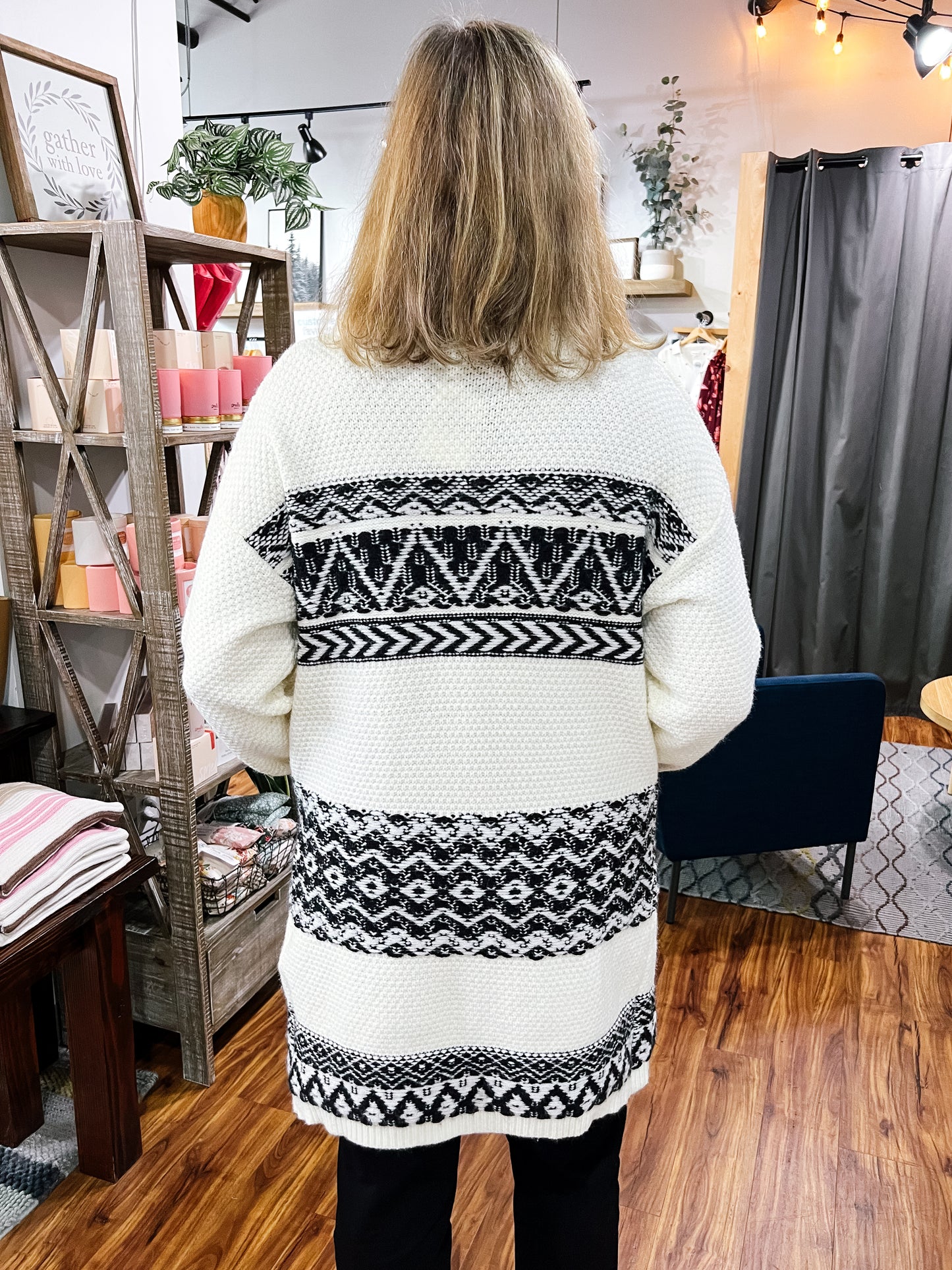 Cream W/ Black & White Pattern Coatigan