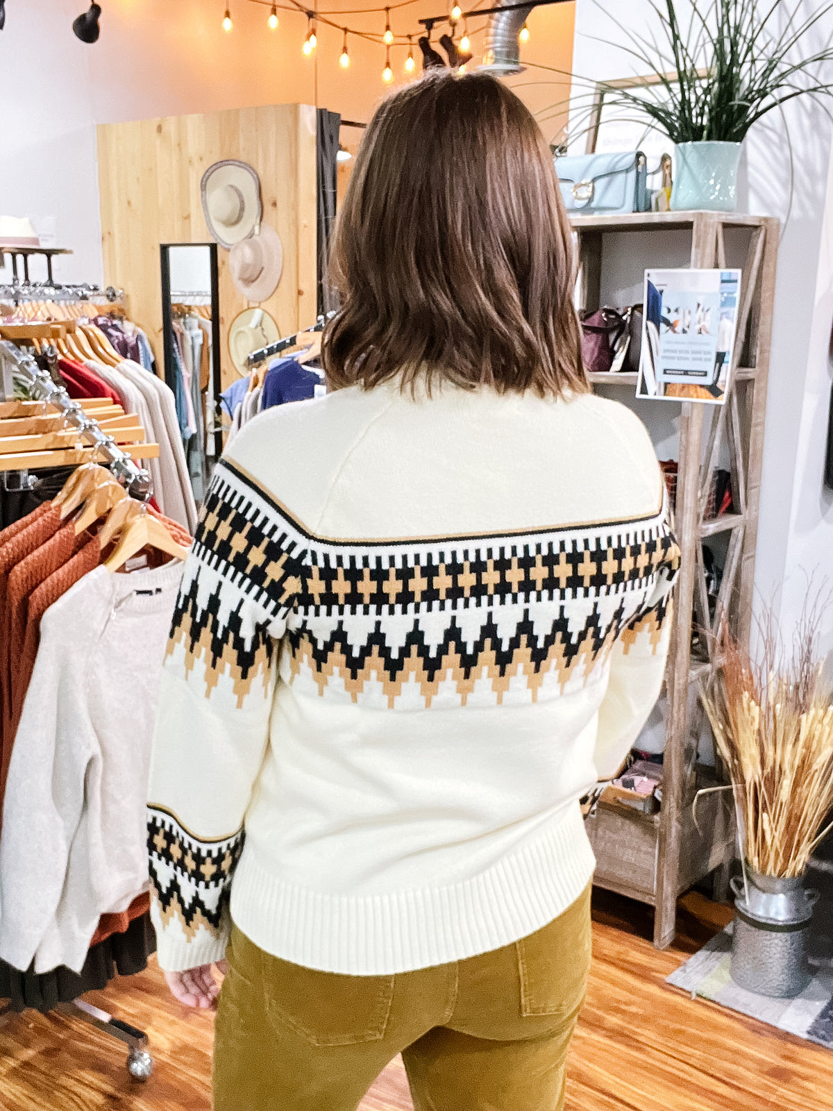 Ivory Black & Camel Aztec Print Sweater